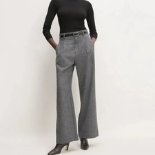 Everlane Women's Herringbone Pleated ReWool Way-High Drape Wide Leg Pants Size 6