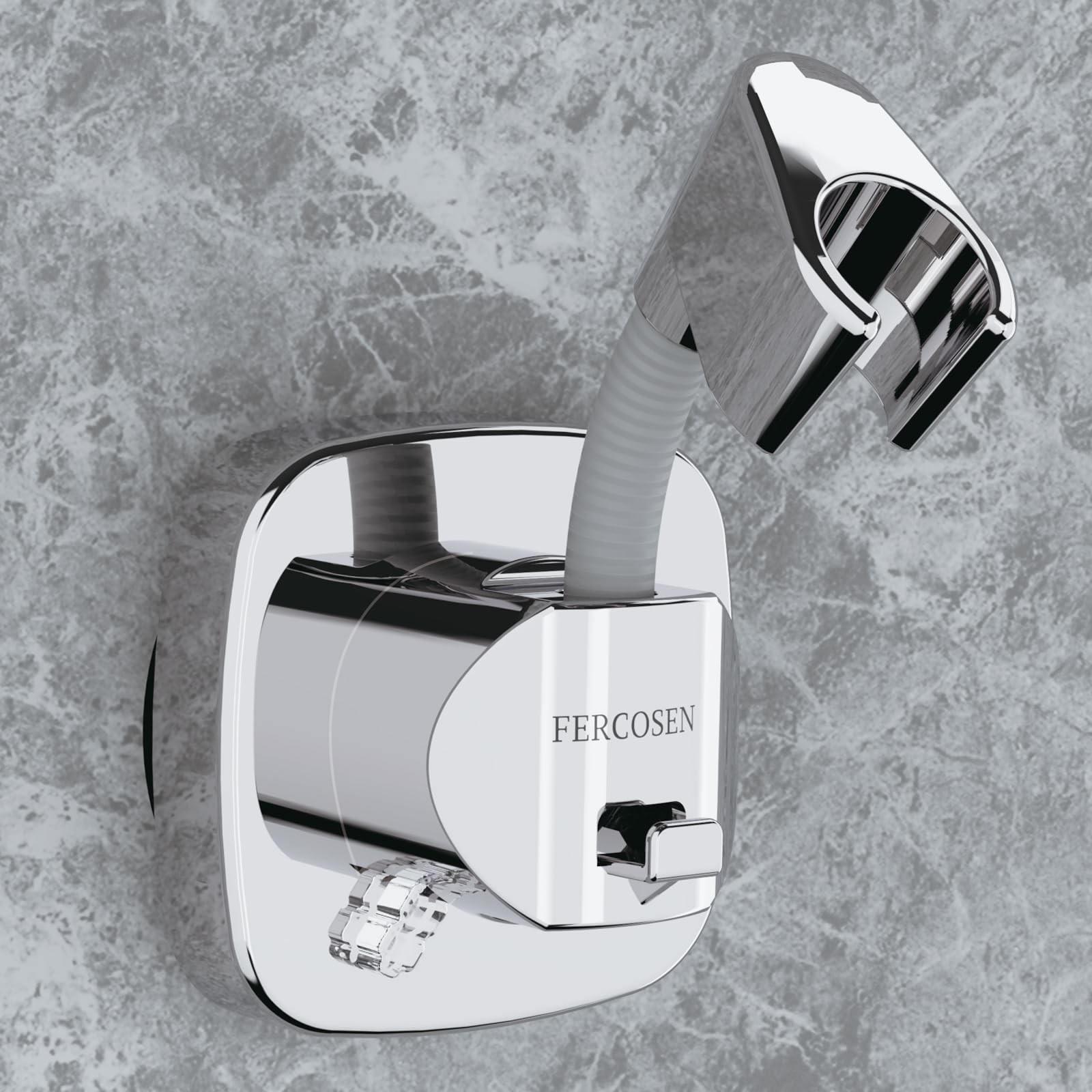 FERCOSEN 360° Swivel Shower Head Holder with Suction Cup | 10kg Load Slivery
