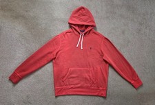 MENS RALPH LAUREN FLEECE HOODIE SWEATSHIRT SIZE LARGE ORANGE PREWORN RRP £175.00