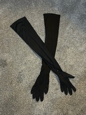 Vintage Satin Black Kayser Opera Gloves 2 Snaps Full Length Long Over The Elbow