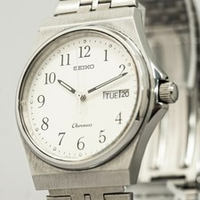 *QUASI NUOVO* Vintage 1987 SEIKO Chronos 5H23-7D20 Quarzo Data Giorno Bianco 36mm Uomo
