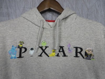 Disney Pixar Hoodie Sweatshirt Medium Gray Embroidered Characters Up Wall-E