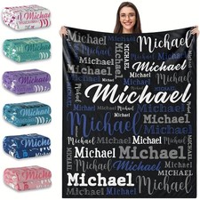 Custom Name Print Flannel Throw Blanket   Per...