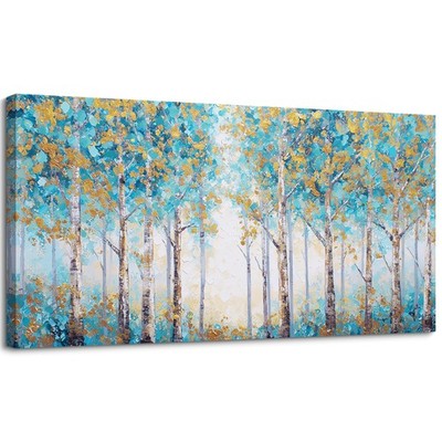 Large White Birch Forest Canvas Wall Art Prints, Blue Forest Bathroom Wall De...