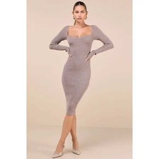 Lulus Fall Feelings Heather Light Brown Ribbed Bodycon Midi Dress Size XL