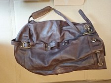 Vintage Brown Leather Duffle Bag Holdall – Brass Hardware – Large Weekend Travel