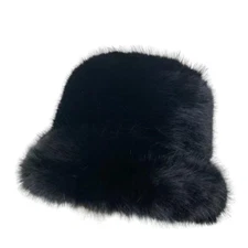Winter Fluffy Faux Fur Plush Bucket Hat for Women Fuzzy Warm Fisherman Cap Ou...