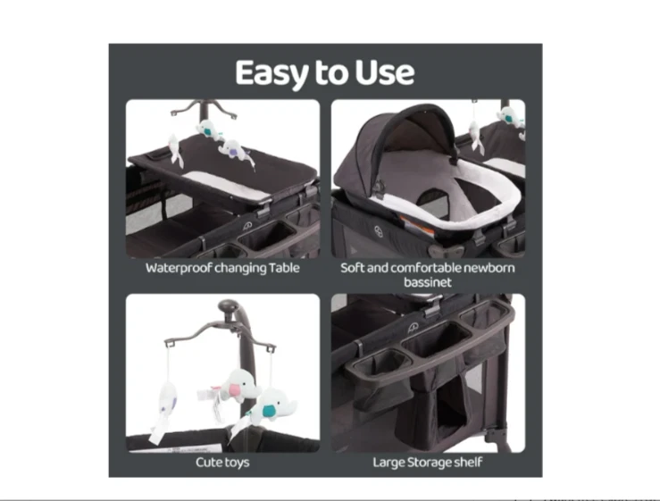 Pamo Babe 4 en 1 Baby Playard con moisés y cambiador para recién nacido Foto 2 de 3