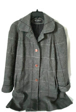 Vintage Women's Wool/Nylon Gray Plaid Coat Jacket ALORNA Made In The USA