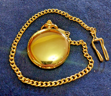 Pocket Watch w/Chain Gold Toned w/Arabic Numerals - Civil War Reenactor Nice 