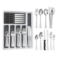 53PCS Silverware Set for 8 with Flatware Drawer Organizer, Stainless Steel Cu...