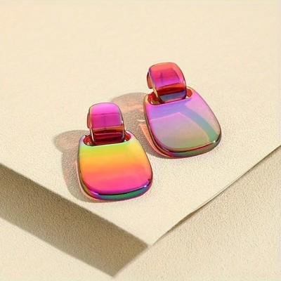 Rainbow Drop Earrings Iridescent Resin Dangle Colorful Statement Jewelry