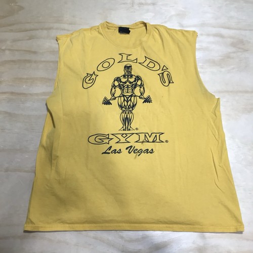 A4030 Vintage Gold’s Gym Muscle Tank Tee Cut Off Shirt Workout Gym Las Vegas XL