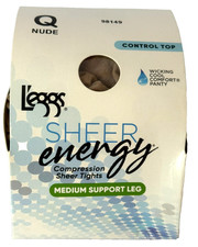 L  eggs Sheer Energy Pantyhose Nude Size Q Medium Support Control Top NEW