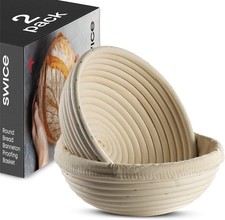 Banneton Bread Proofing Basket Set of 2, 9 Inch Round Rattan with Liners