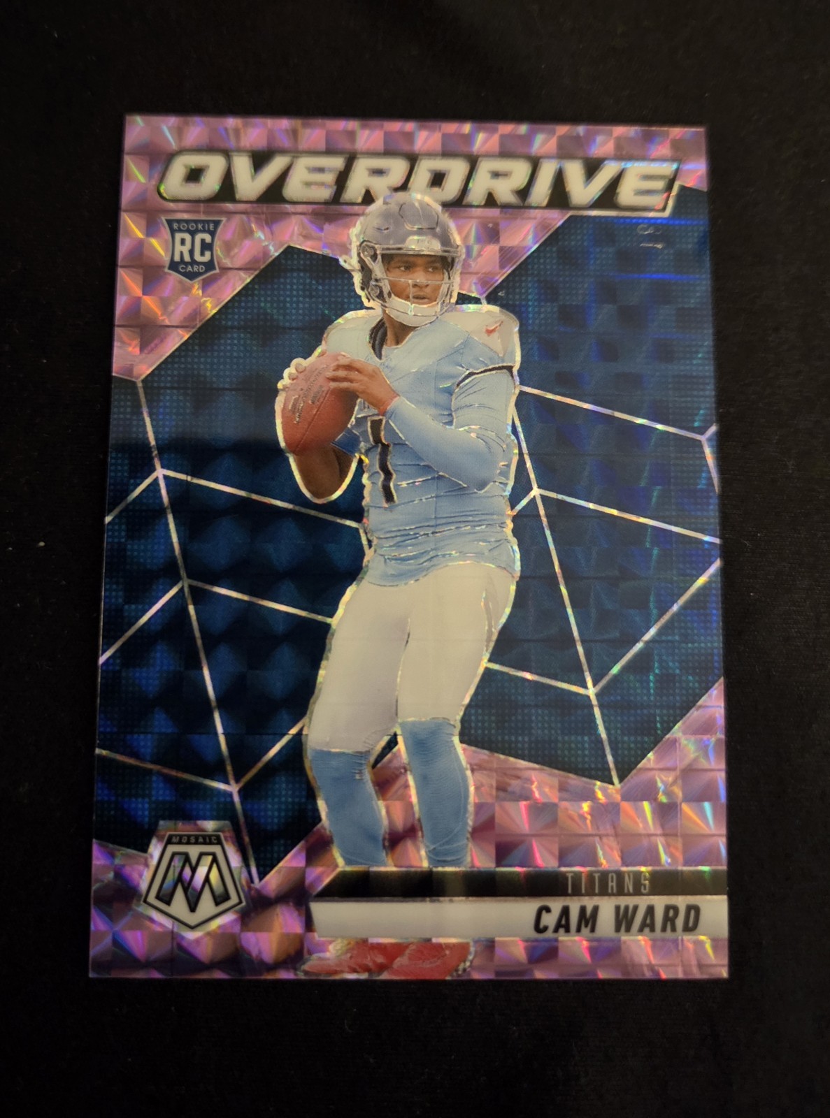 2025-26 Mosaic Cam Ward #2 Rookie Overdrive Purple Prizm #39/49 SP Titans RC