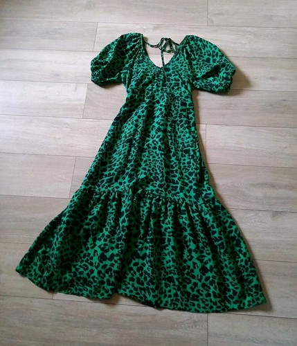 George grün & schwarz Leopardenmuster Hängerchen Kleid Rüschen Urlaub Boho Freizeit UK10 - Bild 18 von 19