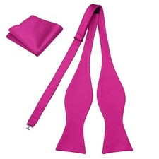 Men's Woven Self Tie Bow Tie and Pocket Square Men's Formal Wear 019-hot Pink