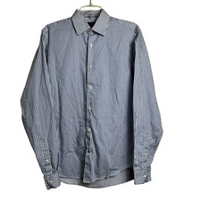 Ben Sherman Mens Blue White Striped Button Down Dress Shirt 15 34-35 M Cotton