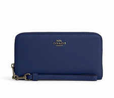 Coach Long Zip Around Leather  Wristlet Wallet with cross body strap