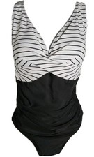 EOMENIE Women One Piece Swimsuit Striped Twist Front Medium NWT