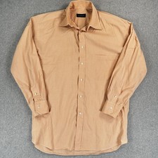 Canali Dress Shirt Mens Large Beige Check Point Collar Cotton Italy Long Sleeve