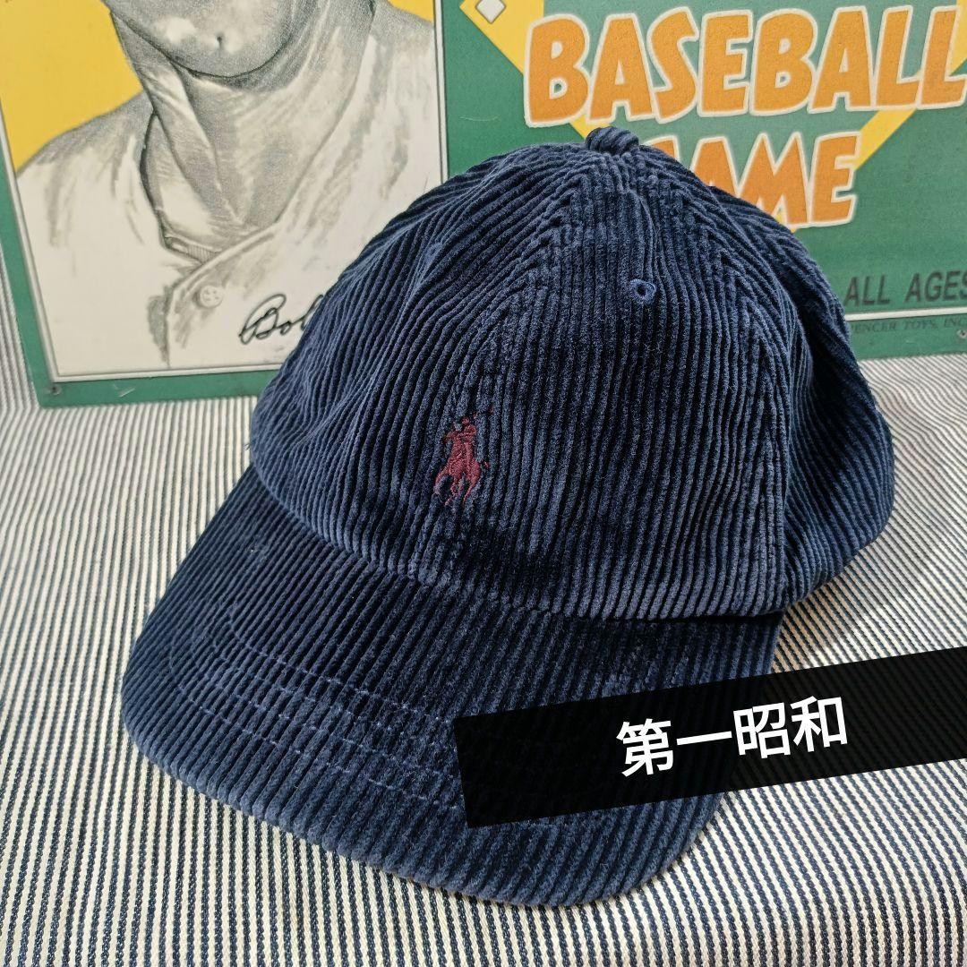 POLO Ralph Lauren berretto in velluto a coste logo navy pony vintage