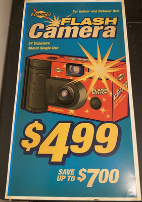 Vintage SUNOCO ''Flash Camera'' Promo Gas Station Advertising Poster 42x23