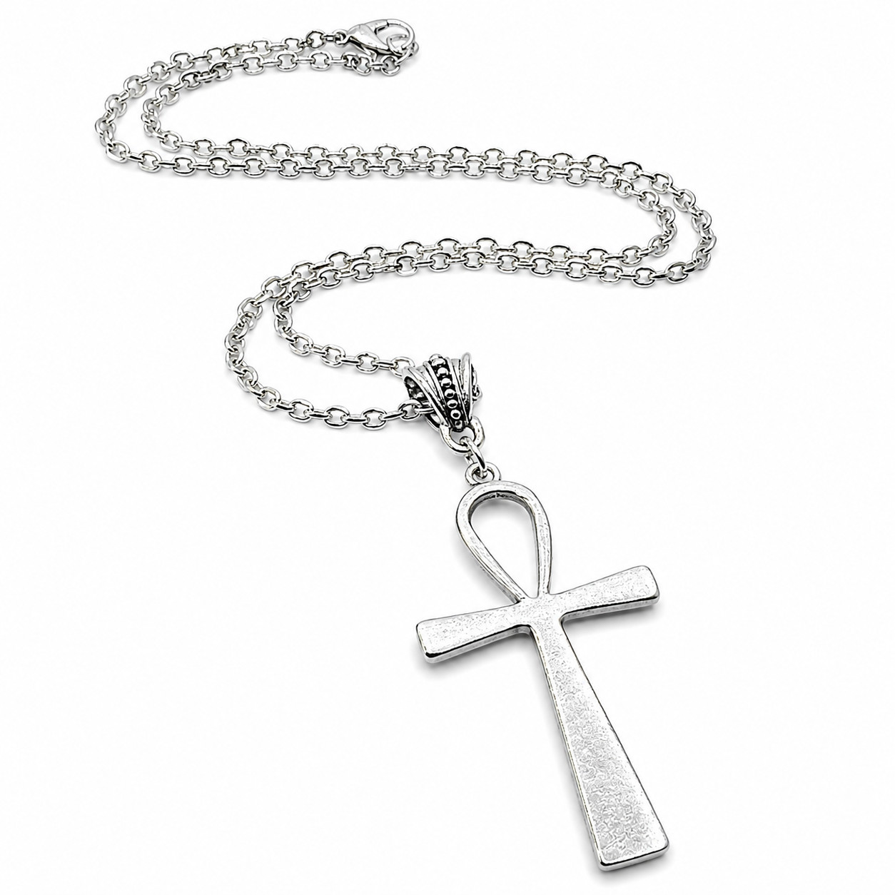Ankh Necklace Egyptian Cross Pendant Silver Gothic Spiritual Symbol Chain