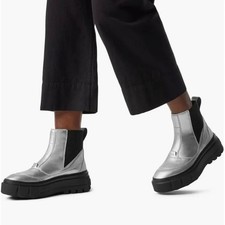 Bota Chelsea WP Sorel Caribou X impermeable plateada negra para mujer talla 10,5 nueva con caja