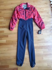 Vintage 80s Nils Size 8 Red Black Padded Shoulders One Piece Ski Suit New w/tags
