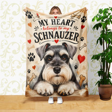 Dog Heart Paw Bone Portrait Coral Fleece Blanket Pet Lover Decor