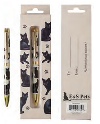 E&S Pets Refillable Ball Point Pen in Gift Box, Black Cat