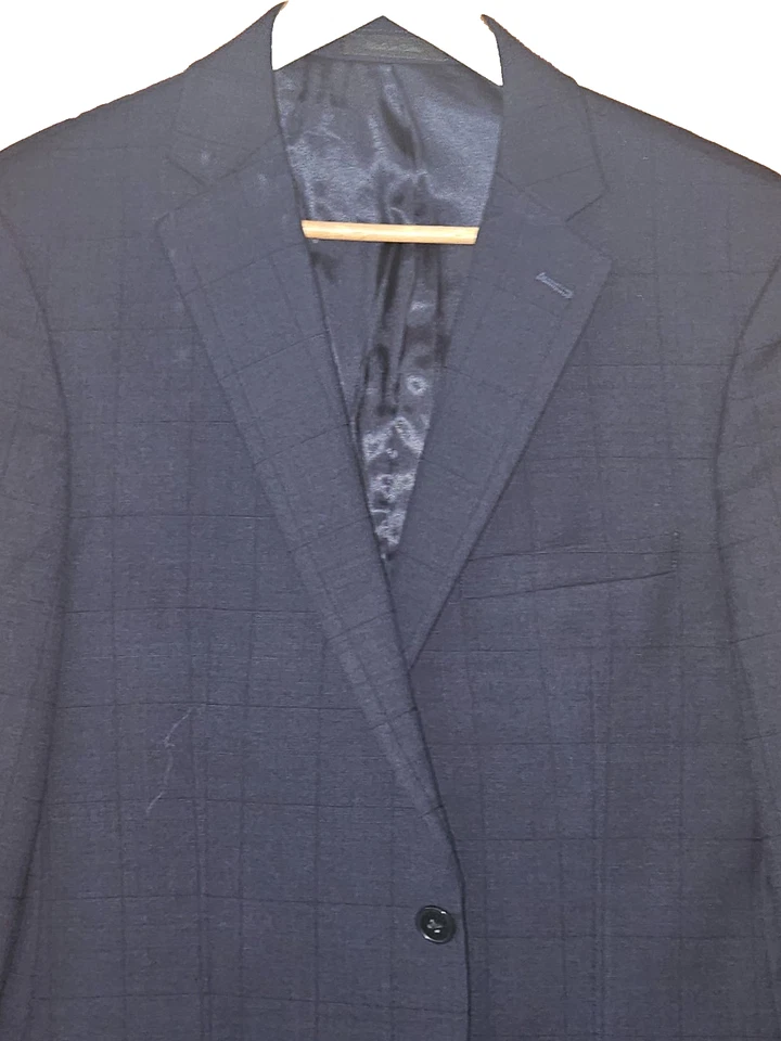 CALVIN KLEIN Extreme Slim Fit Deep Blue Subtle Plaid Pure Wool Suit 40R - Image 1 of 4