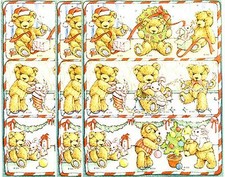 3 Sheets Christmas Xmas TEDDY BEAR Presents Ribbon Vintage Stickers 1993