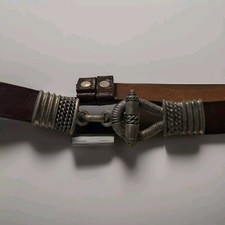 Chico  s Genuine Leather Belt Long Silver Buckle Brown Made In USA SZ M/L Vintage