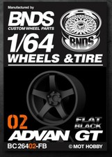1/64 Plastic WHEELS RIMS TIRES SET For Diecast Models -ADVAN GT-02 -BLACK FLAT-