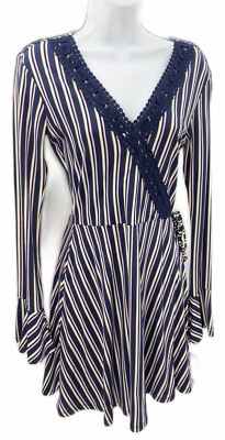 Junior Large Love Fire Dress Stripe Jersey Stretch Blue Pink Yellow