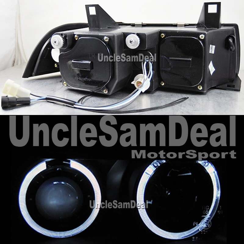 FOR BMW E36 2 DOOR COUPE DUAL HALO RIMS CLEAR PROJECTOR HEADLIGHTS BLACK PAIR - Image 2 of 2