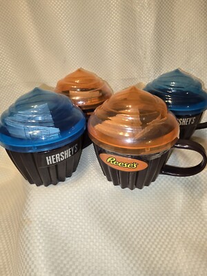 Set of 2 Reese s & 2 Hershey's Lava Cake Makers Microwave Cupcake Cups with Lids