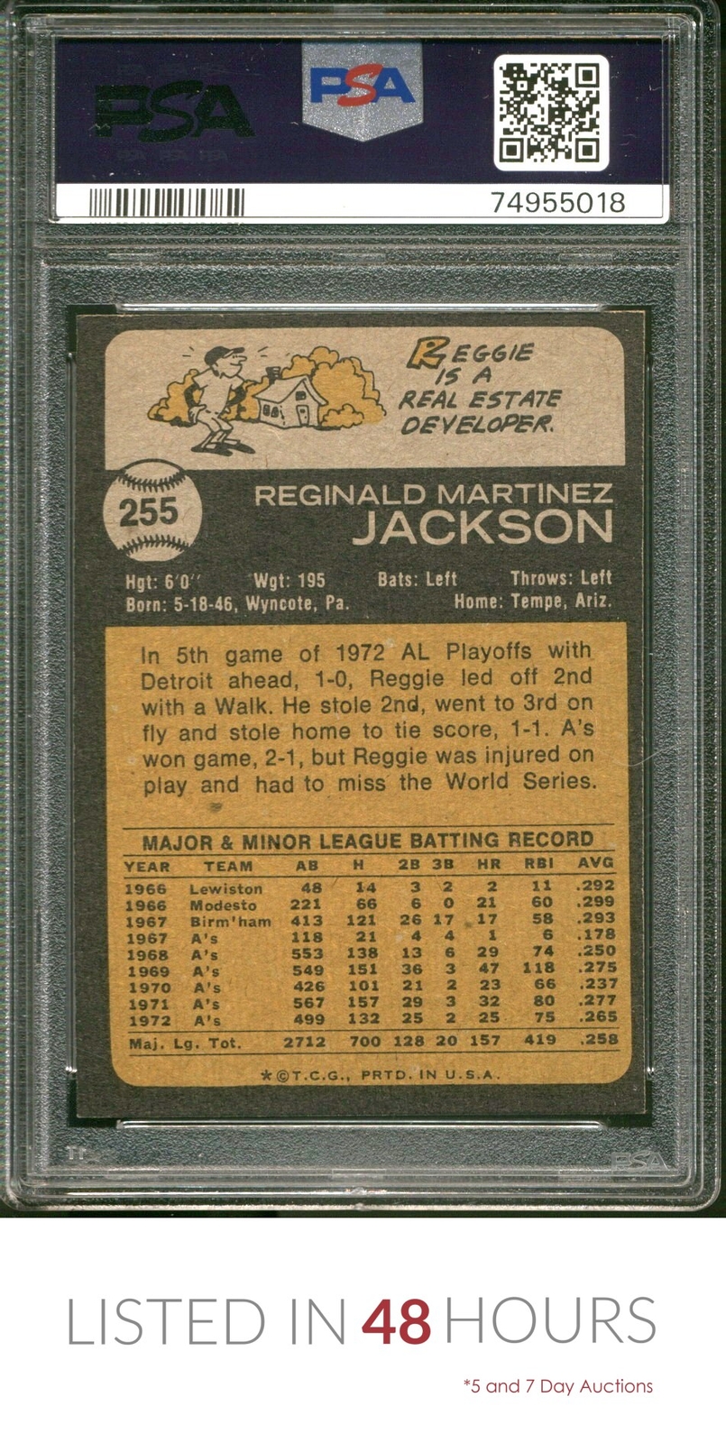1973 TOPPS 255 REGGIE JACKSON ATHLETICS HOF PSA 7 eBay