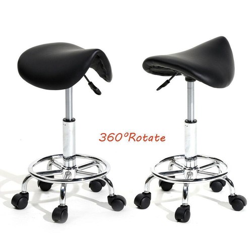 Adjustable Hydraulic Swivel Saddle Stool SPA Salon Massage Bar Chair Black New - Picture 2 of 13