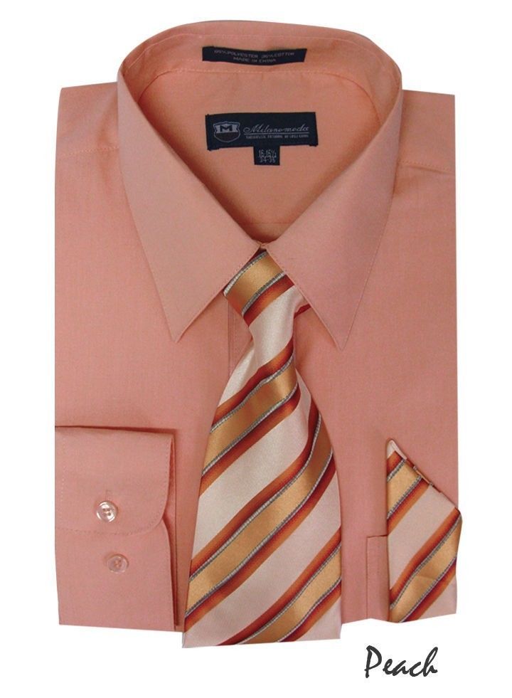 34-35 Sleeve Shirt Milano Moda Men's With Matching Tie And 34-35 Sleeve Shirt Milano Moda Men's With Matching Tie And