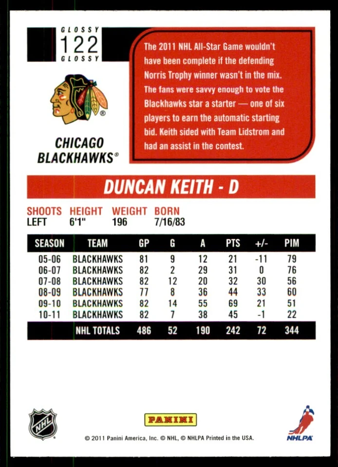 2011-12 Score Duncan Keith #122 - Image 2 of 2