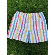 90s Sostanza Drawstring White Multicolor Stripe Drawstring Shorts Large