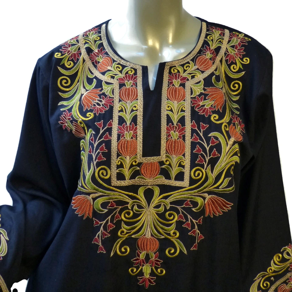 Women's Elegant Caftan Kaftan Maxi S-M Midnight Blue Gold Red Green Embroidery - Image 3 of 4