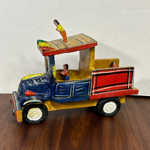 VTG Candelario Medrano Pottery Pick-Up Truck Driver + 4 Workers Folk Art Mexico