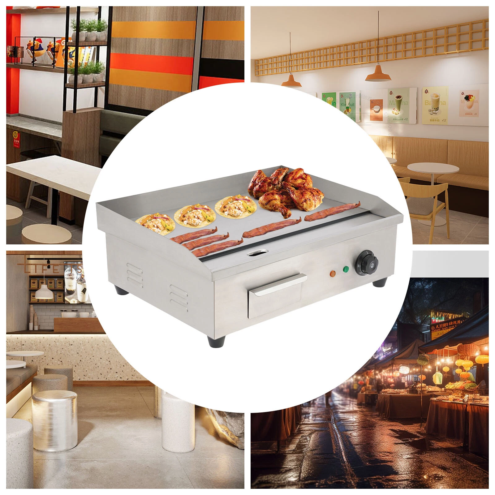 3000W 22" Commercial Electric Countertop Griddle Flat Top Grill Hot Plate BBQ