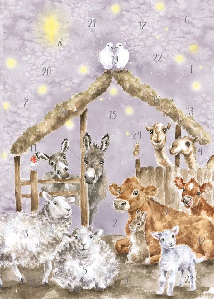 Wrendale Designs Away in a Manger Christmas Advent Calendar Card - Novelty Gift