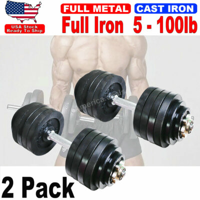 #ad Total 100lb Dumbbells 2 Pack 50lb Full Metal Iron Adjustable Weights Dumbbells $157.00